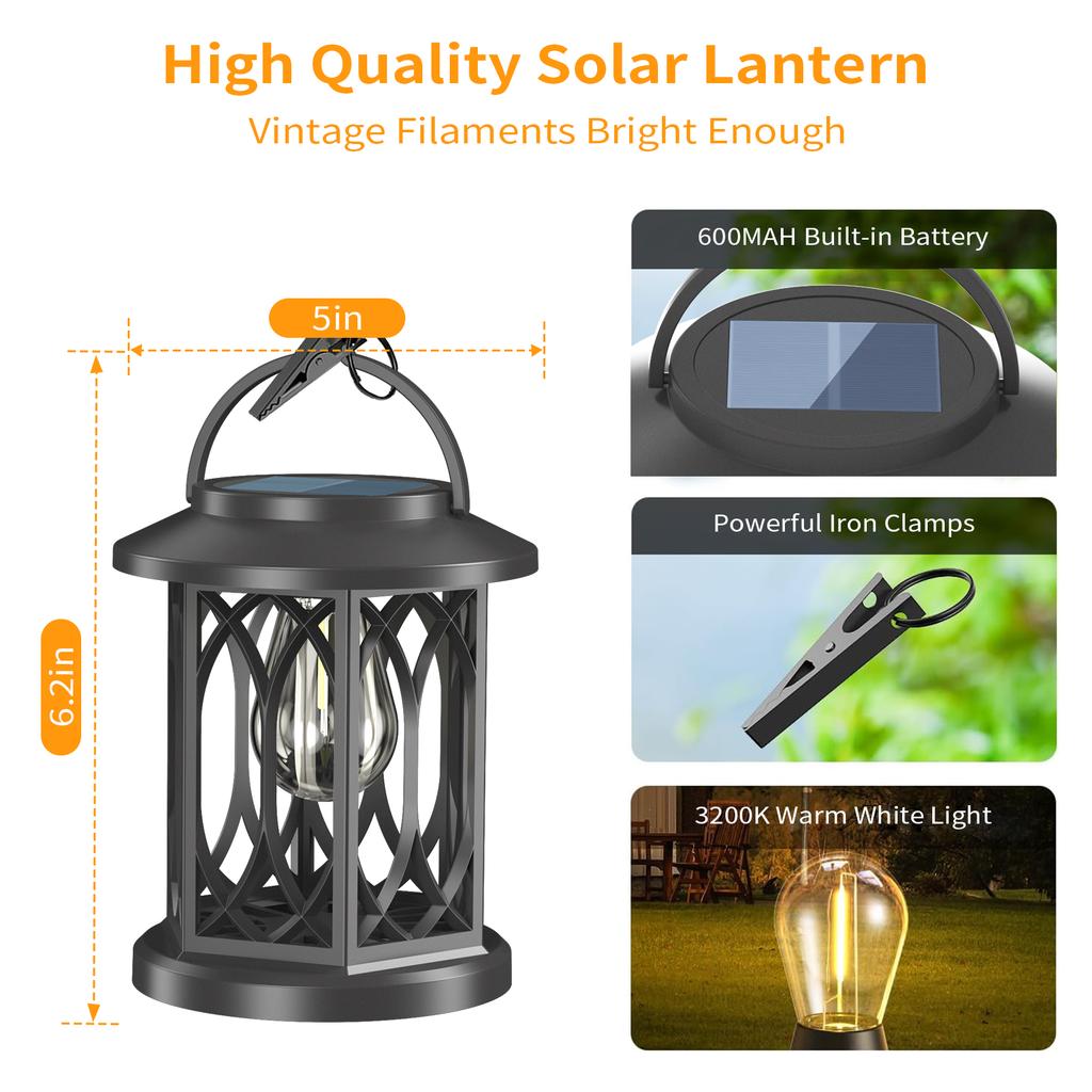 Solar Hanging Lanterns Garden Retro Solar Wall Light Outdoor Waterproof Solar Powered Light with Buld  Patio Yard Festival Decor