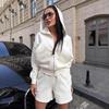 European and American casual women's suit long-sleeved zipper hooded cardigan pocket sweater strappy shorts two-piece set women