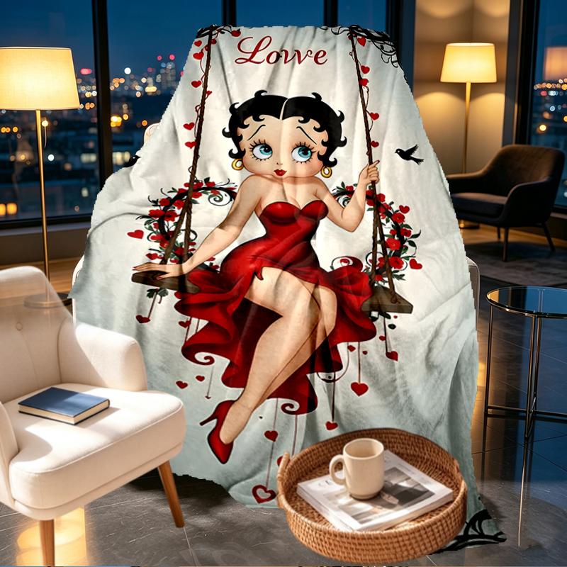 Betty Boop Print Blanket - Soft & Comfortable, for Bedroom, Travel, Sofa, Home Decoration - Birthday Christmas Gift for Friend