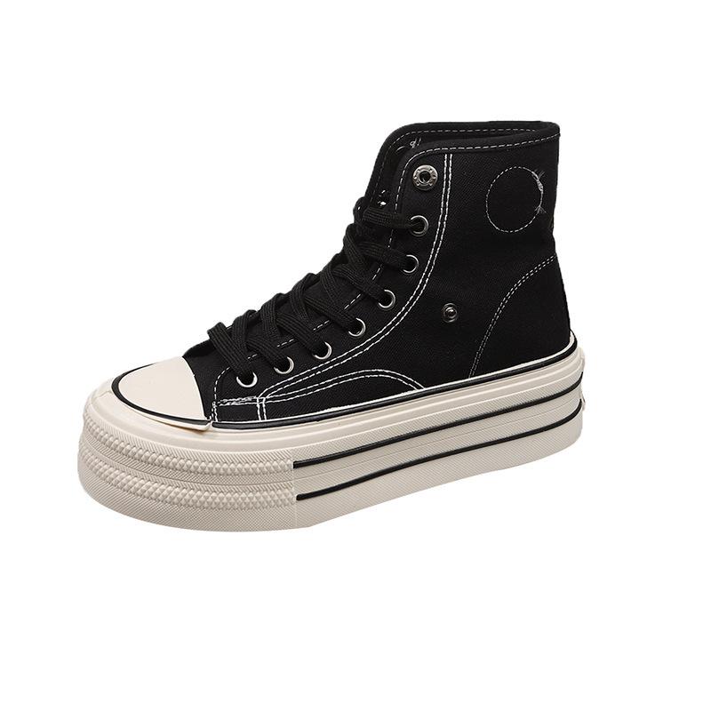 Japońskie płócienne buty za kostkę, nowe buty dla dziewcząt, wszechstronne buty na platformie ins z dużą głową i grubą podeszwą