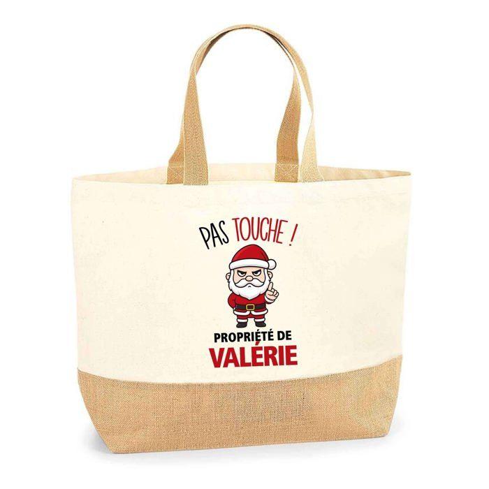 Tote bag (sac jute) - PLANETEE - Valérie Pas Touche Père Noël - Impression multicolore - Jute naturel - Fabriqué en France