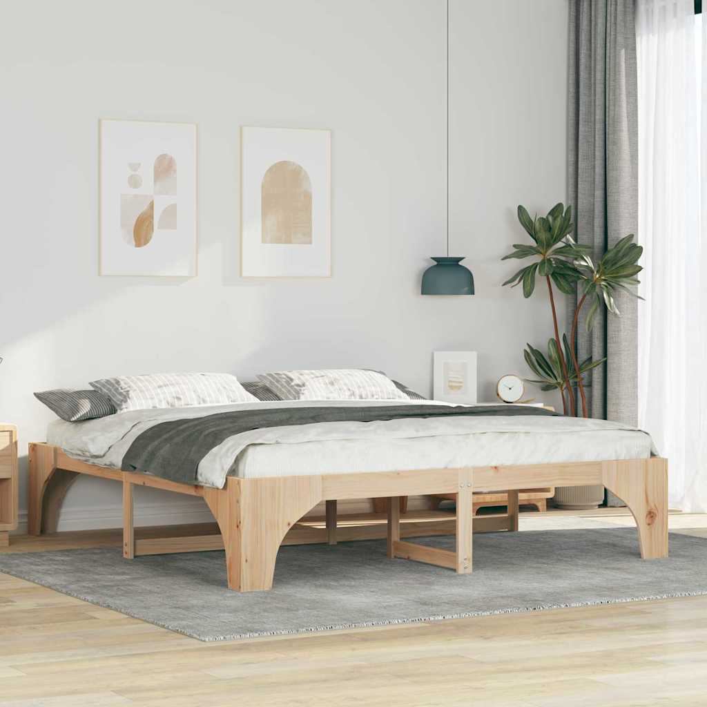 Brown Bed Frame 180 x 200 cm Solid Pine Wood