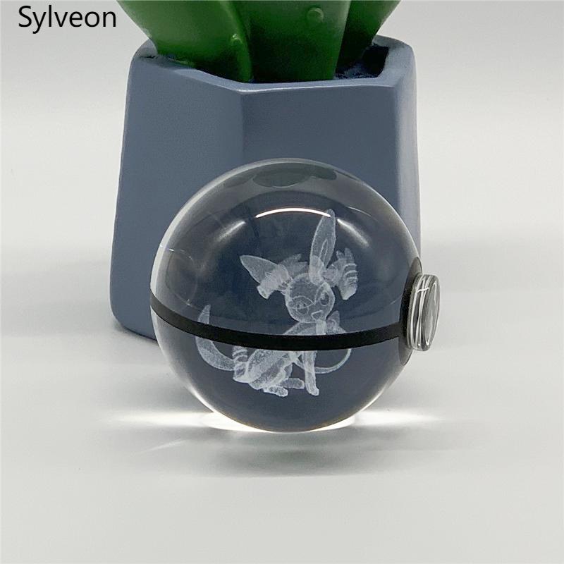 5cm  3D Crystal Ball Pikachu Eevee Mewtwo Carving Model LED Color Light Base Children's Gift Fans Toy Birthday Gift