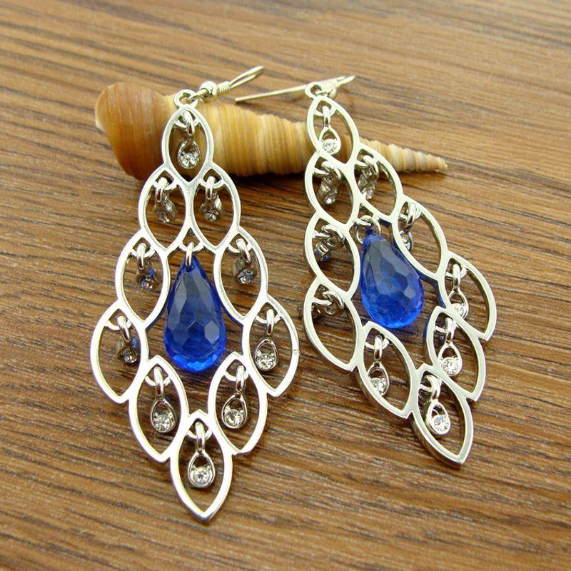 

Весенняя мода B1 Модное украшение Популярные Яркое серебро Привлекательные Полые Длинные Звезда Синие Благородные Серьги Default