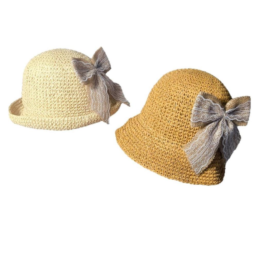 New bow summer straw hat wide brim lady fisherman hat basin hat beach hat sunshade sun hat