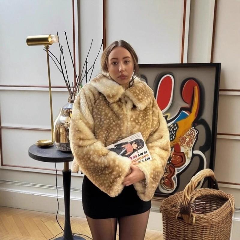 Faux Fur Coat Women Short Animal Print Hoodless Winter 2026 Street Style Leopard Deer Jacket