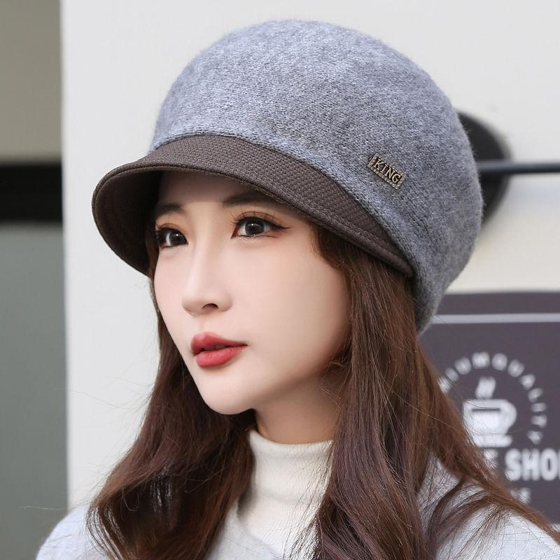 Hat Women's Autumn and Winter Knitted Warm Cap Thickened Cotton Beret Women