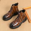 Fashion Luxury Brand Men's Autumn and Winter Crocodile Leather Side Zipper High Top Boots Fashionable New Men's Comfortable Short Boots