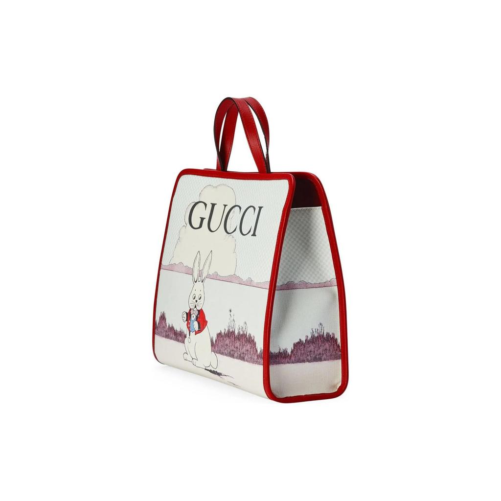 Gucci  Rabbit GG Canvas Kids Tote Bag White Red Daily Shopping 605614-FACM9-8493