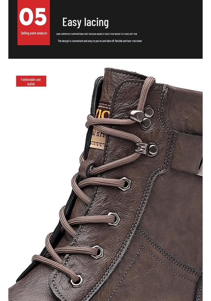 Men's High-Top Winter Fashion Boots with Wool Lining - Warm & Thickened for Cold Weather.