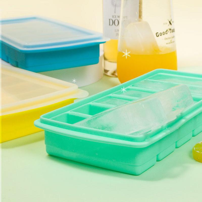 Silicone Ice Cube Tray with Lid Creative Rectangle Moulds Food Grade Kitchen Tools Refrigerator Juice Cocktail Mold