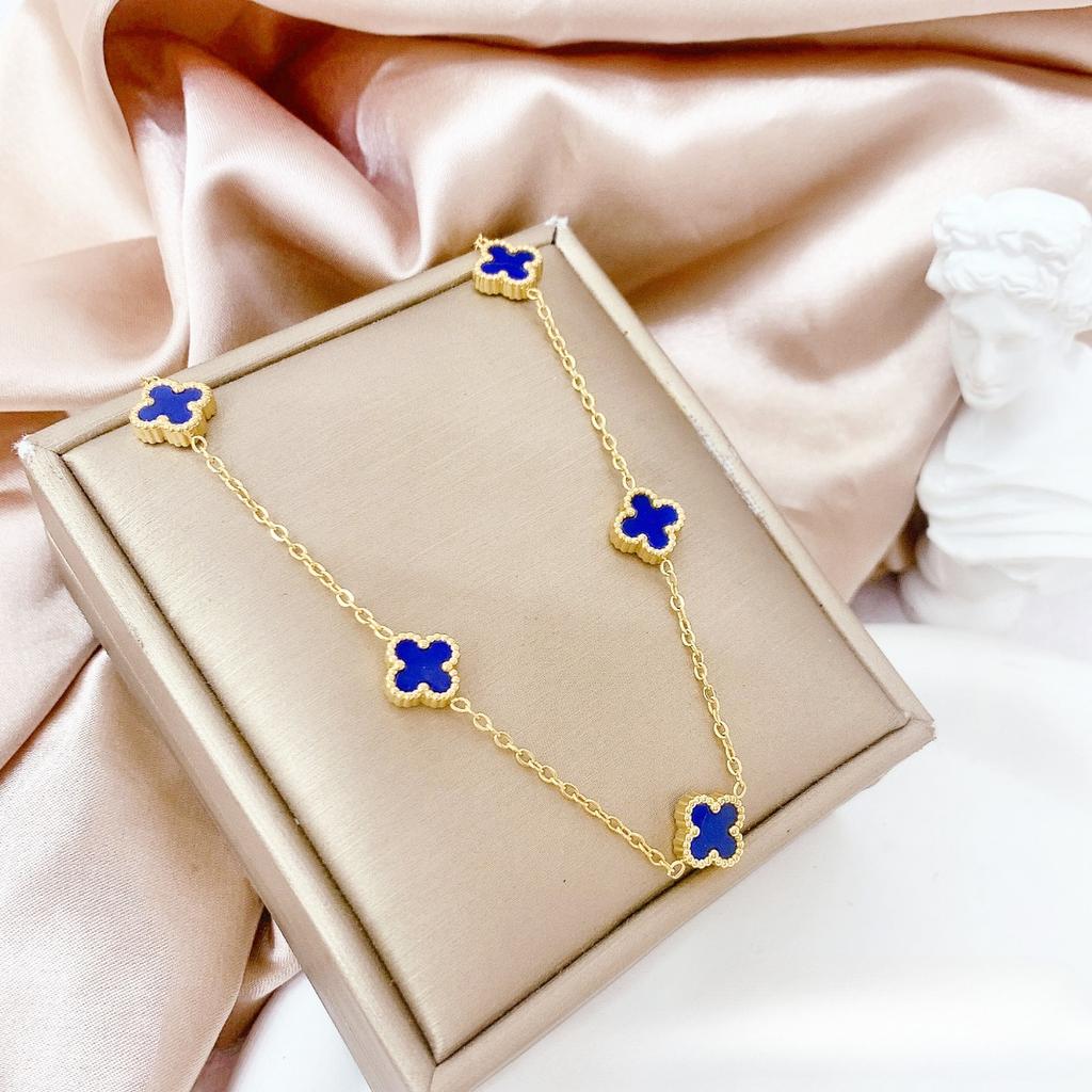 Light Luxury Double-Sided Four-Leaf Clover 5 Flowers Necklace New Titanium Steel Collarbone Chain Women's High-Class Feeling Necklace