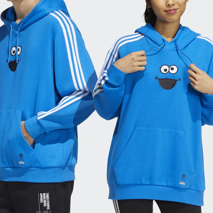 Adidas Neo Sesame Street Collab U Ss Hdy Bluza z kapturem typu pulower z nadrukiem na klatce piersiowej Unisexowa bluza z kapturem Niebieska HD7297