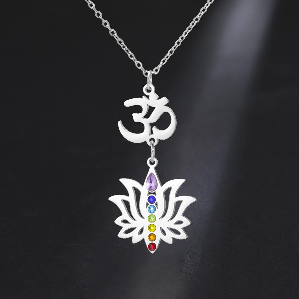  Yoga 7 Chakras Necklaces for Women Buddhist Lotus Pendant Necklace Stainless Steel Meditation Spiritual Jewelry Gift