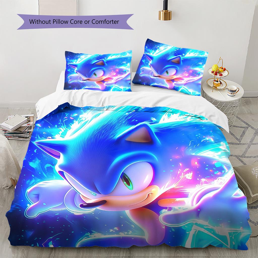 Sonic the Hedgehog Pattern Bedding Quilt Set Home Decoration Gift (1 * Duvet Cover + 2 * Pillowcase Without Core)