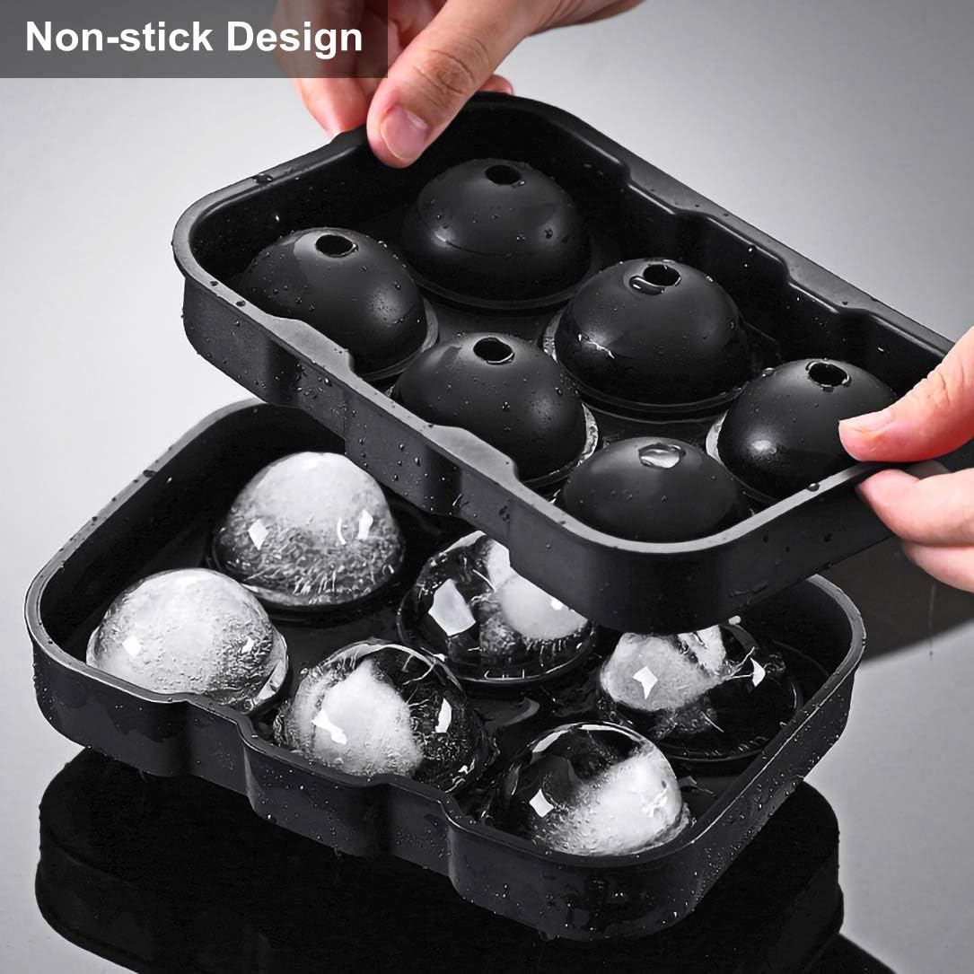 Ice Cube trays(set of 2), Silicone Sphere Ice Ball Maker with Lid and Large Square Ice Cube Molds for Whiskey Ice and Cocktails, Food Grade Silicone,