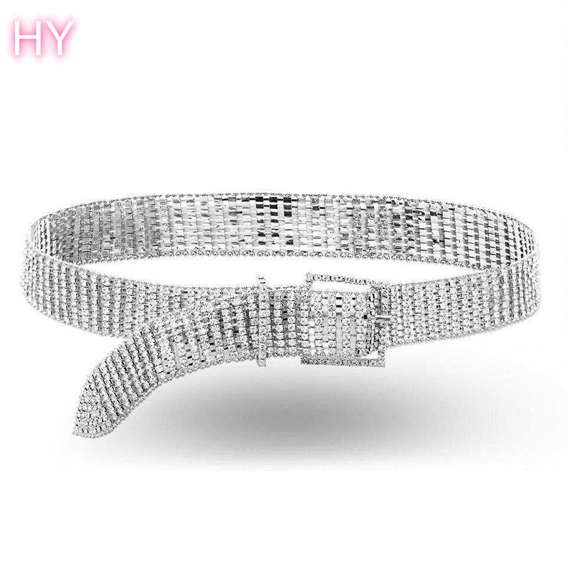 HY Bling Belt Ladies Women Luxury Bling Waist Full Diamond Rhinestone Chain Belt