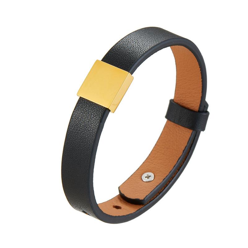 Men'S And Women'S Genuine Leather Bracelet, Simple Stainless Steel Smooth Surface Lettering Cowhide Bracelet Diy Leather Bracelet