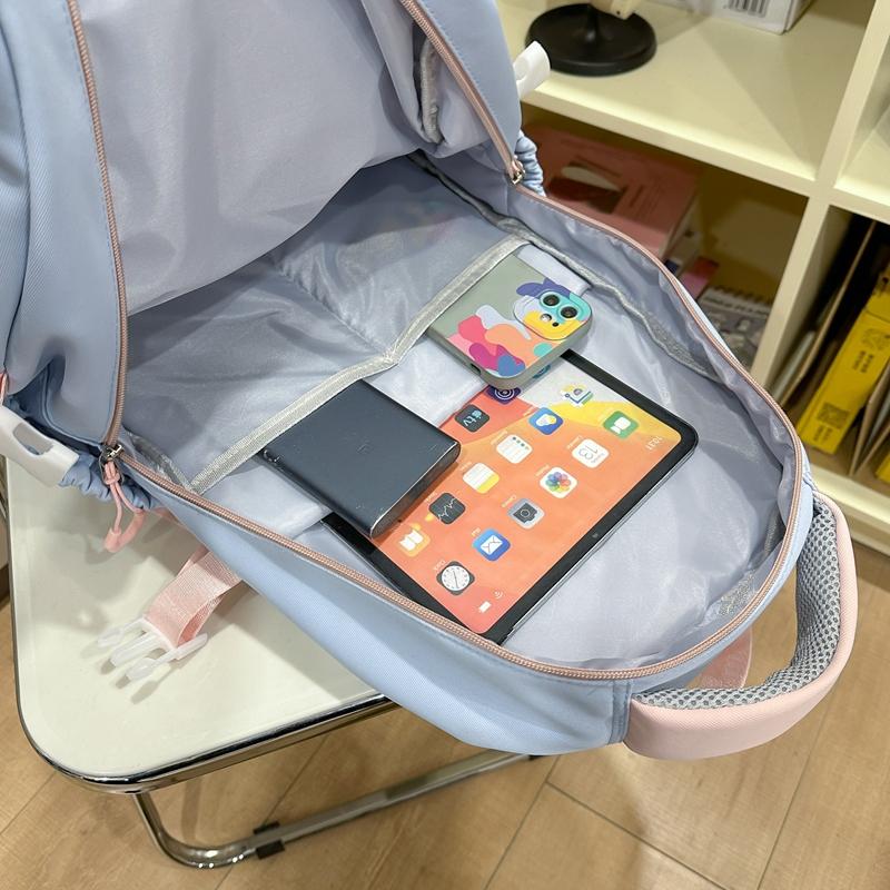 Large Capacity Student Schoolbag Women's Cat Pattern Backpack Color Contrast Backpack with Coin Purse