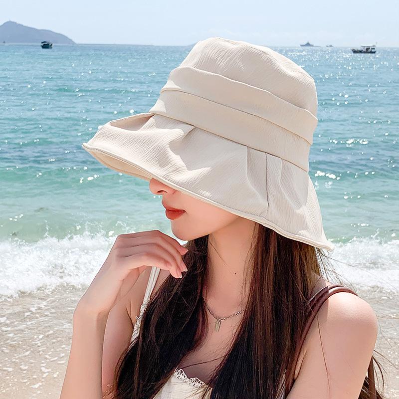 

RICYGVM Ruffle Brim Fisherman Hat for Women Sun Protection Basin Cap Japanese Girl Bucket Caps Outdoor Travel Sunscreen Visors One Size бежевый