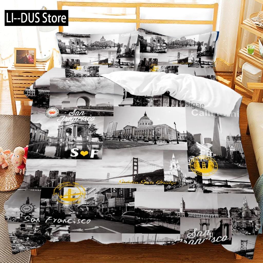 Architectuur Dekbedovertrek Set Wereld Klassieke Architectuur Beddengoed Set Microvezel Huishoudtextiel 3-delige Sets Eenpersoons Tweepersoons Kingsize EU Double(200*200cm)3pcs