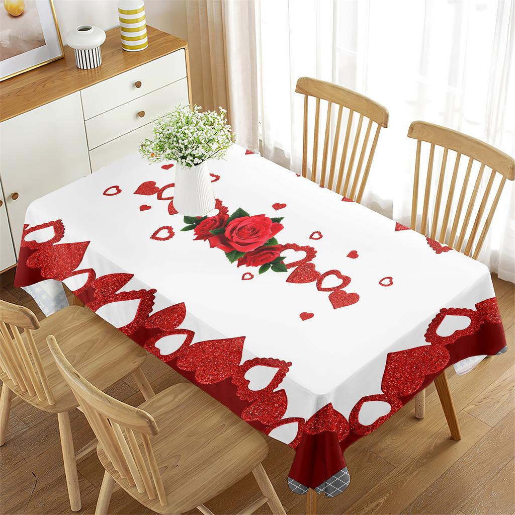 New Dining Table Cloth Tablecloth Waterproof Valentine's Day Red Rectangular High-end Decorative Tablecloth Holiday