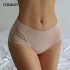 Women's Sexy Mid-rise Briefs Ice Silk Mesh Spliced Underpant Solid Color Seamless Breathable Underwear