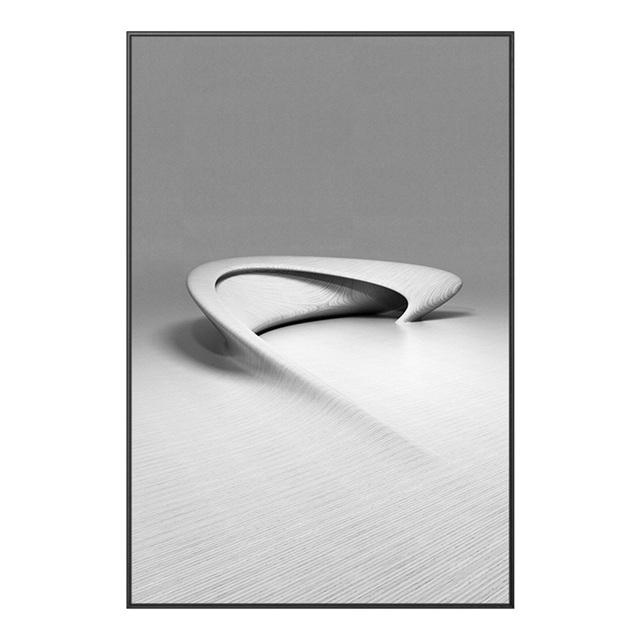 Solid Wood Frame Modern Nordic Black White Geometric Space Wall Art Canvas Painting Poster Print Abstract Line Picture for Living Room Home Decor