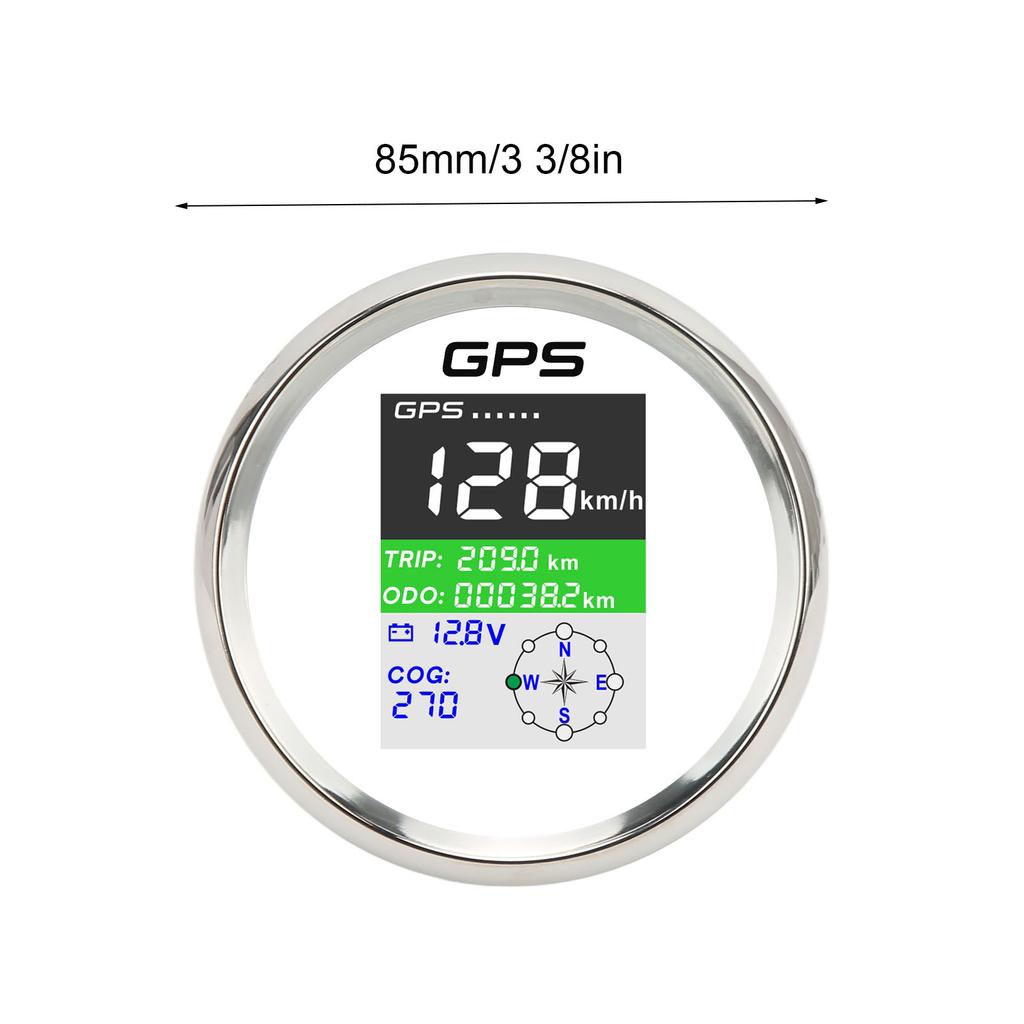 85mm GPS Speedometer Km/h Knot MPH DC9‑32V TFT Screen IP67 Waterproof Speed Gauge Universal for Cars Motorcycles BoatsWhite Dial Silver Cover