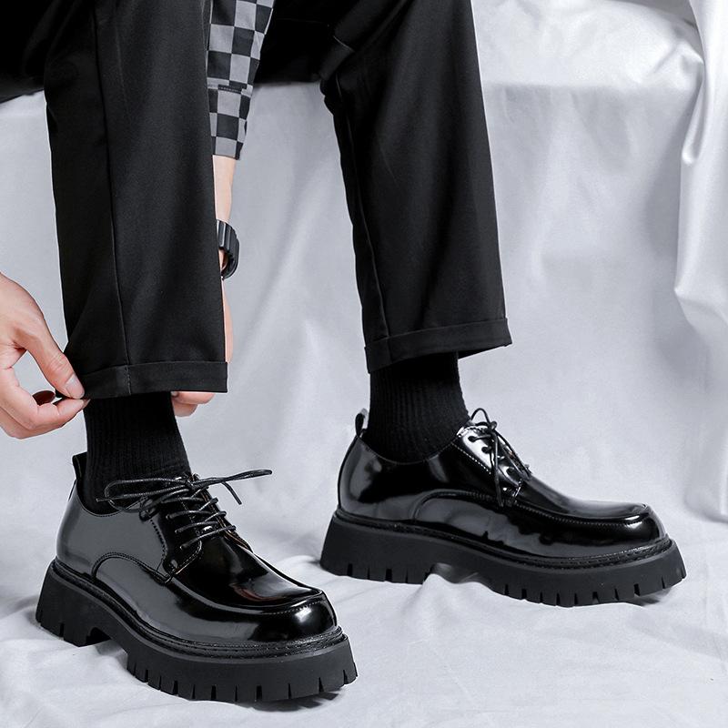 mens casual patent leather shoes lace-up oxfords shoe business office formal dress black tide platform sneakers gentle footwear