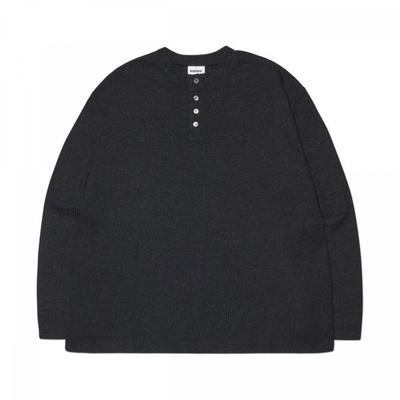Henley Neck Knit Long Sleeve   Black