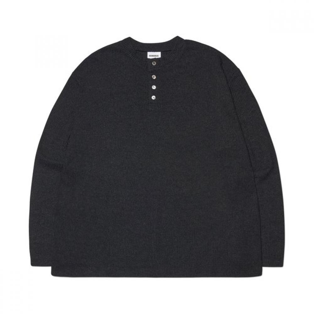 Мужской вязаный лонгслив с воротником-стойкой Henley   Черный M