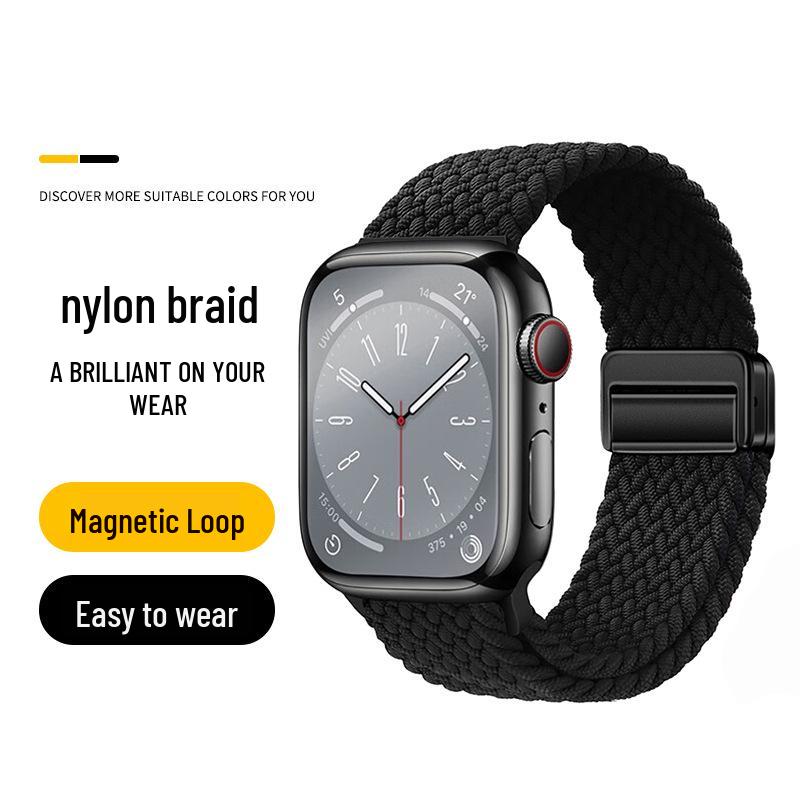 Nowy magnetyczny pasek nylonowy Apple Watch z pętelką dwuczęściową i magnetyczną klamrą.