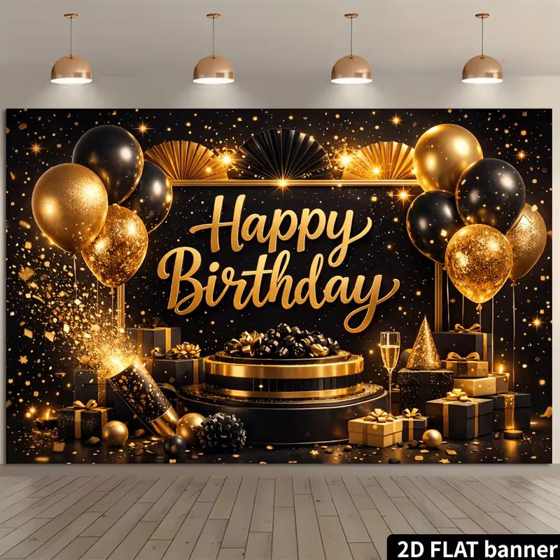 2D Luxury Black Gold Bokeh Birthday Photography Backdrop Banner
