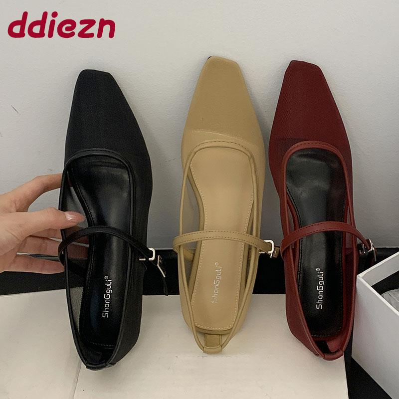 Fashion New 2025 Fashion Shallow Women Mary Janes Lolita Shoes Female Buckle Strap Footwear Mesh Breathable Ladies Ballet Flats Shoes