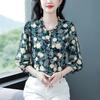 Women's Spring and Summer Seven-minute Sleeve Floral Shirt Ladies Elegant Chiffon Shirt