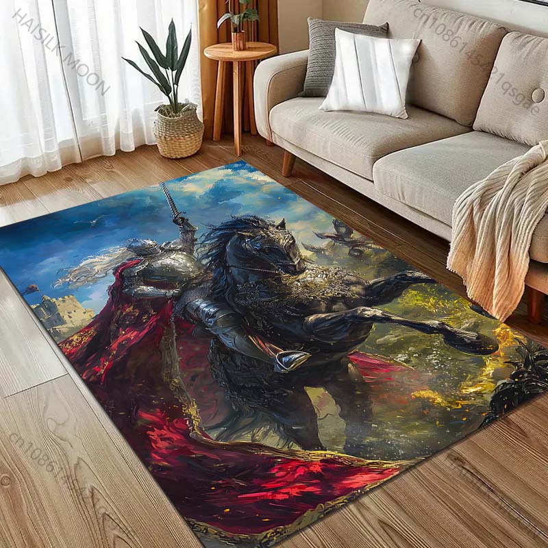 Multiple sizes Knight, horse, red cape Carpet for Living Room Bedroom Sofa Home Decor Rus Non-slip Floor Mat Luxury Gift