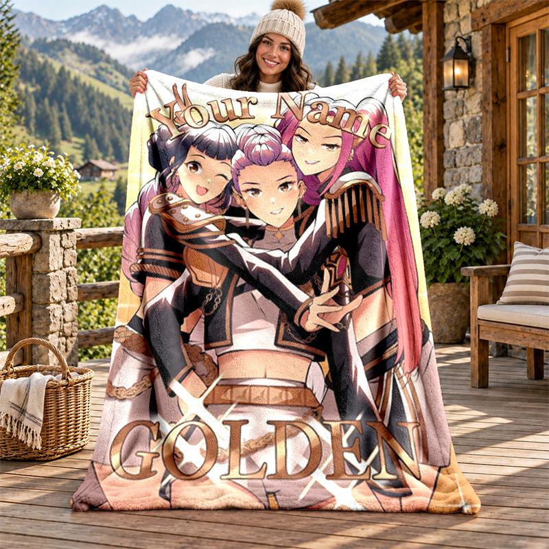 Kpop Demon Hunters Custom Name Flannel Blanket Personalized Soft Warm Plush Throw Blanket Customized Gift for Family Friends
