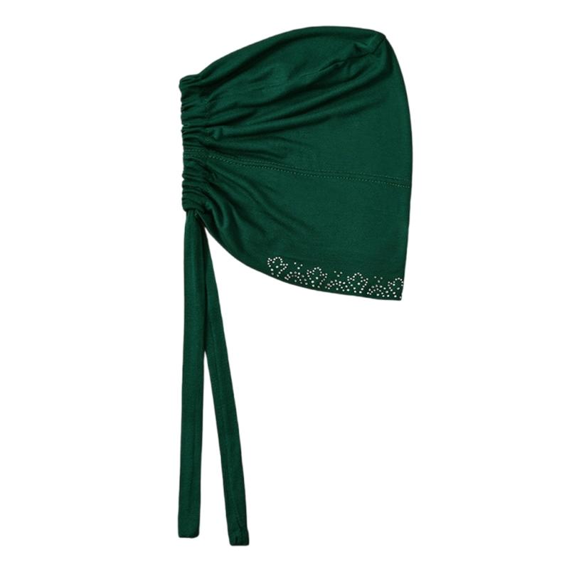 Шляпа-платок со стразами Элегантный платок-шляпа Мягкая дышащая шляпа для мусульманских молитв и праздников 1 чёрный/зелёный