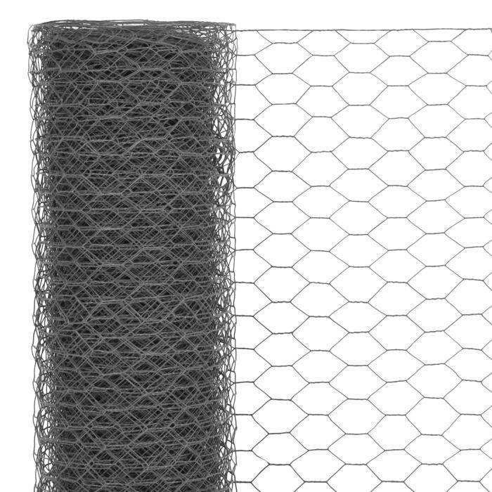 VidaXL Grillage Acier Revêtement PVC 25x1,5 m Hexagonal Gris Clôture de Jardin 143285