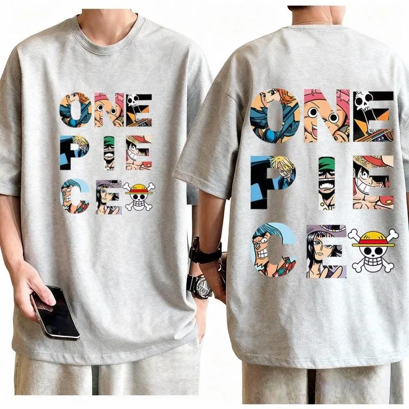 One Piece Straw Hat Crew Letter T-shirt Men Women Cotton Anime Graphic Tee Relaxed Fit Short Sleeve Casual Everyday Top