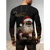 Men's 3D Digital Printing Trendy Santa Claus Summer Long-sleeved T-shirt, Casual and Versatile Round Neck Design