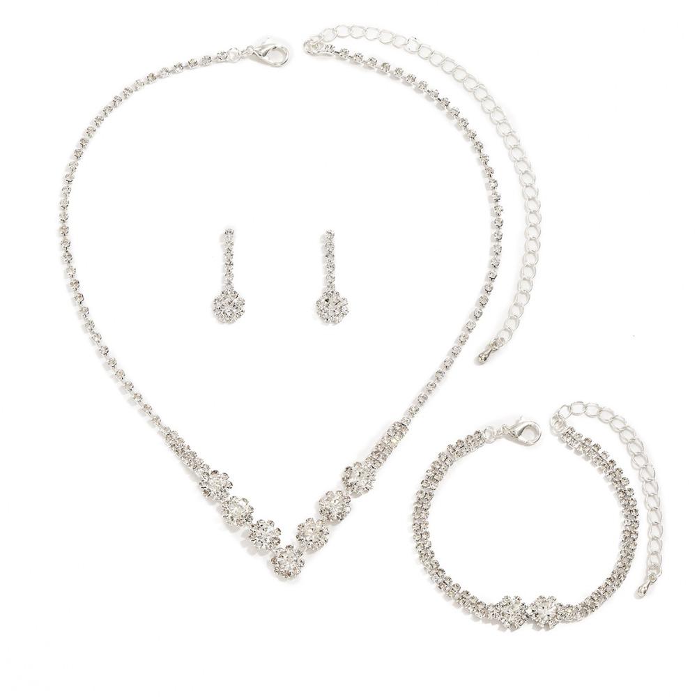 Bracelet Earrings Shining Necklace Wedding Party Rhinestone Jewelry Set  Women