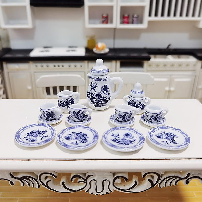 1 Sada 1:12 miniaturních porcelánových keramických čajových šálků domeček pro panenky Nádobí Kuchyňka domeček pro panenky Čajová konvice kutily