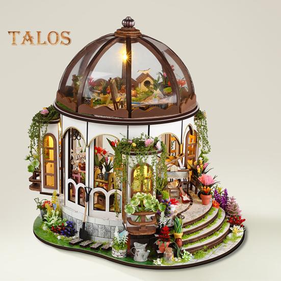 1 Set DIY Mini Greenhouse Kit with LED Light Furniture Kids Adults Handmade Wooden Tiny Garden House Building Model Dollhouse Decoration