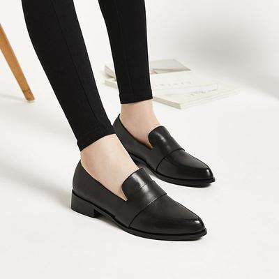 Luxuriöse Leder-Freizeit-Büroschuhe für Damen 2025 Damen-Sommerschuhe Niedriger Absatz Elegant Formell Schwarz Spitze Zehenpartie Stilvoll Y2k