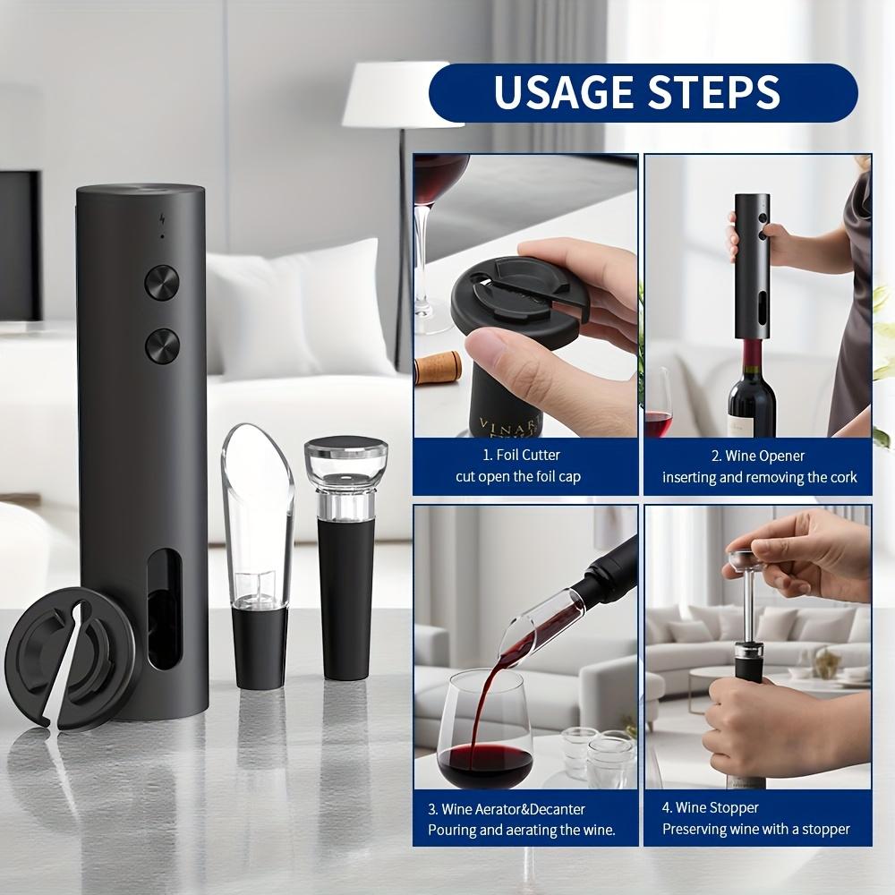Electric corkscrew, powerful automatic corkscrew, with foil cutter, pourer, vacuum stopper, one-button corkscrew, for wine lovers.