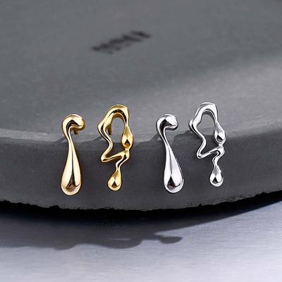 Fashion Sliver Color Asymmetrical Water Drop Earrings for Woman Retro Punk Hip Hop Metal Geometric Irregular Earrings Zircon