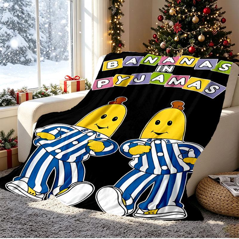 Bananas in Pyjamas Pattern Blanket for Home Decoration, Bed, Sofa, Car Travel, Camping, Suitable for All Seasons, Birthday Christmas Gift