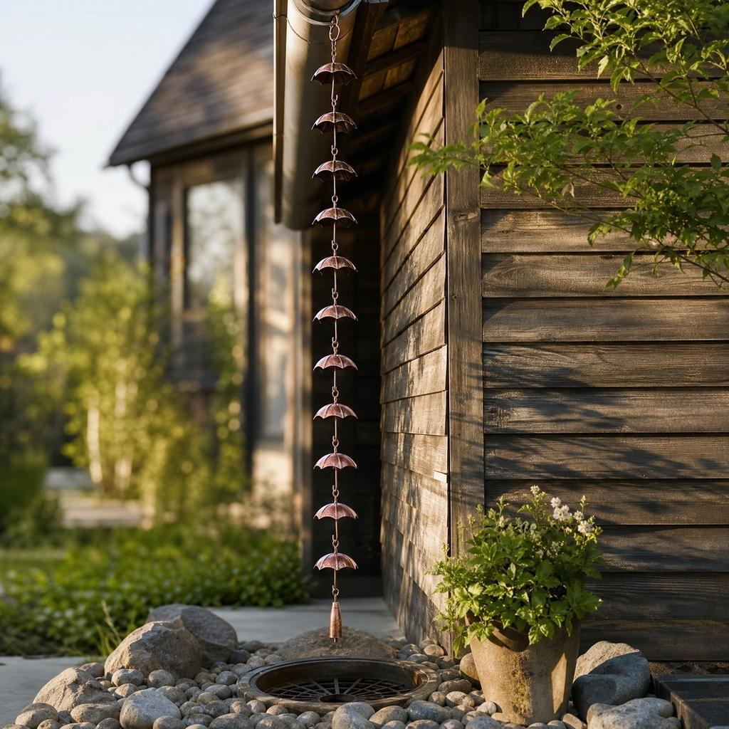 Cadena de Lluvia Metálica con Diseño de Paraguas para Drenaje y Decoración Exterior Adecuada para Canalones de Tejado y Control de Flujo de Agua en Jardines